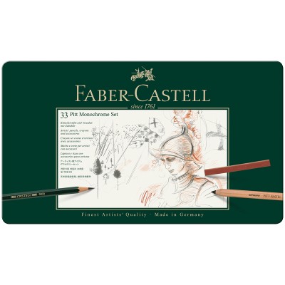 Набор художественных изделий Faber-Castell Pitt Monochrome, 33 предмета в металлической коробке