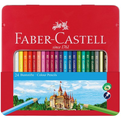 Карандаши цветные Faber-Castell Замок, 24цв., шестигр., заточ., метал. кор.
